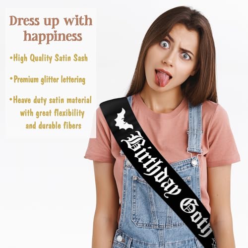 Halloween Goth Sash with Glitter White Text - Spooky Birthday Accessories