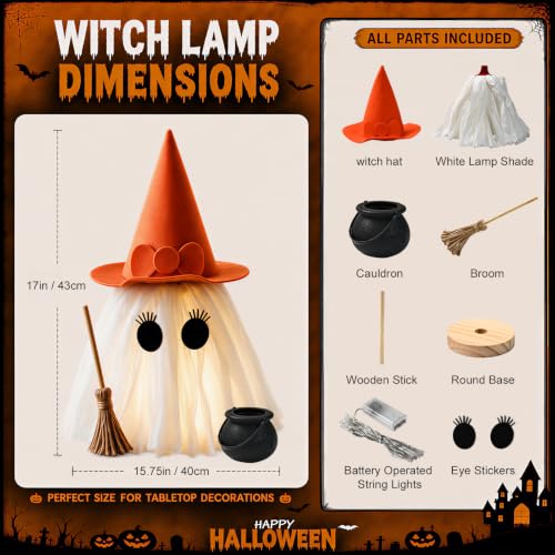 Light-Up Halloween Ghost Decorations Set of 2 with Witch Hats - Spooky Tabletop Decor