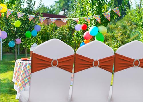 Terracotta Chair Sashes 50 Pack - Burnt Orange Spandex Wedding & Party Decor