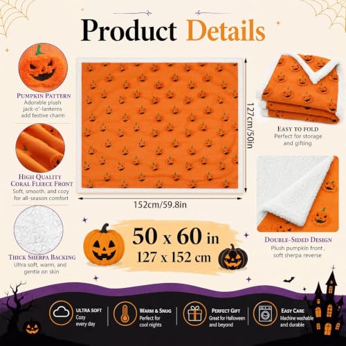 Halloween Pumpkin Throw Blanket 50x60 Inches - Festive Fleece Home Decor - Pumpkin Variation