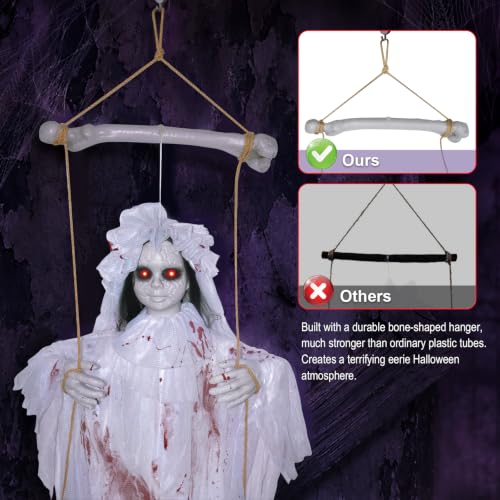 Halloween Swinging Ghost Girl Hanging Prop Indoor Outdoor Decorations with Sound & LED Eyes