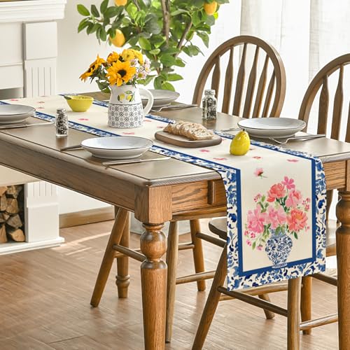 13x90 Inch Blue Table Runner for Dining Table - Summer Kitchen Decor
