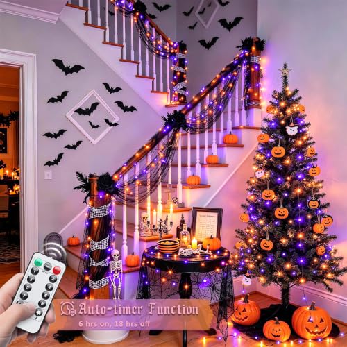 Halloween Fairy Lights 100 LED Orange & Purple USB Powered String Lights - Indoor Decor