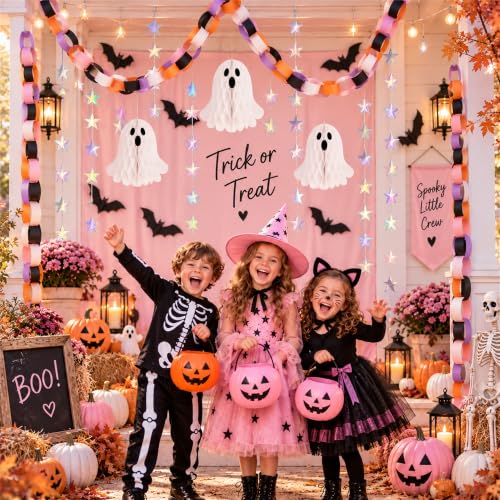 Halloween Paper Chain Garland - Pastel Pink Purple, 1 x 8 Inches, 500 Strips & Decorations