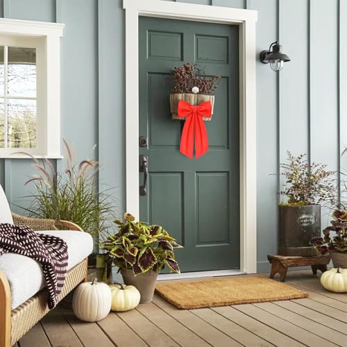 Red Wreath Sash for Front Door - 2 Pack Linen Ribbon Bow for Decor & Events - Variation: Red