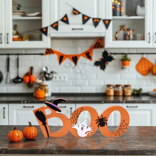 Orange Halloween Wooden Boo Sign - Indoor Ghost & Spooky Decor