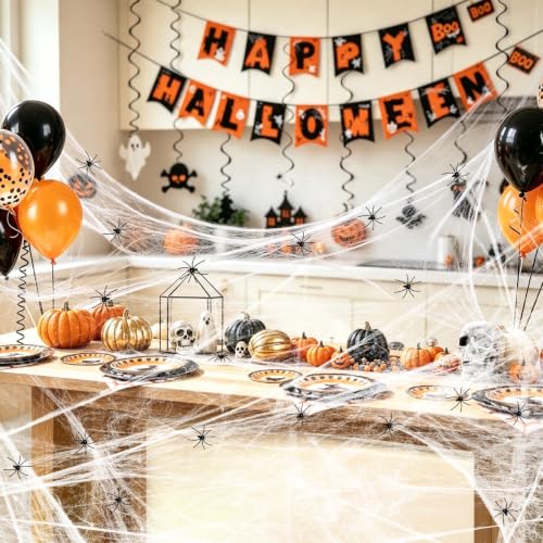Halloween Indoor Party Decorations Set with Mantel Scarf, Bats, Webs & Balloons