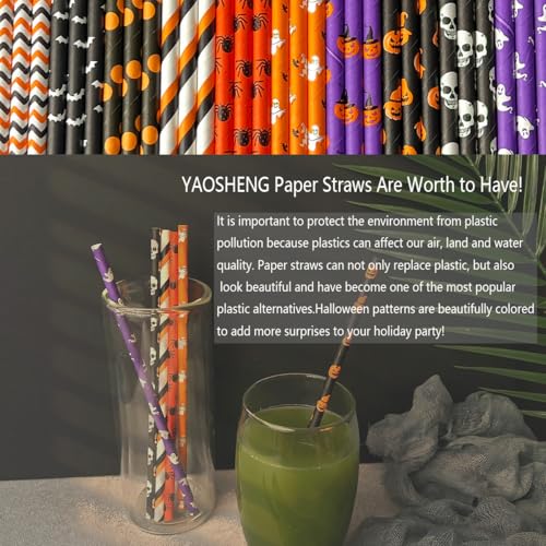 Halloween Paper Straws Set of 200 - Biodegradable Ghost, Skull, Pumpkin, Bat Styles
