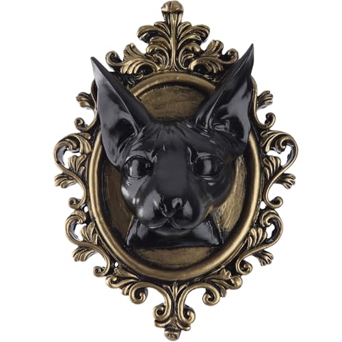 Black & Gold Cat Wall Decor - Gothic Animal Head Wall Art for Home & Holiday