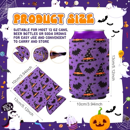 Halloween Beer Can Cooler Sleeves - 16 Styles Reusable Neoprene Drink Sleeves for 12 oz Cans - Halloween Classic Variation