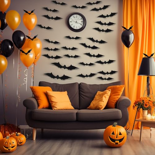 Halloween 3D Bat Wall Decor Set - 180 Pieces Multi Size Bat Stickers