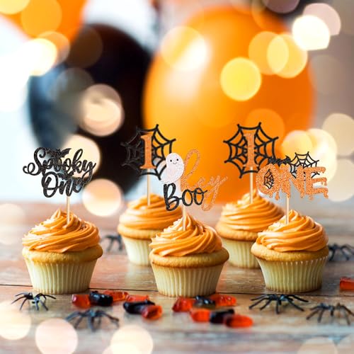 Halloween Cupcake Toppers 24Pcs Glitter Skull Picks for Spooky Party Decorations