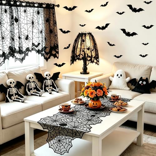 Heyigrow 19 Pcs Spider Web Halloween Decorations Set with Bat Variations