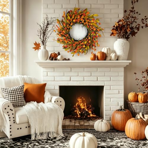 Fall Orange Wreath - 24-Inch Handmade Fall Harvest Farmhouse Decor - Variation of THIS listing