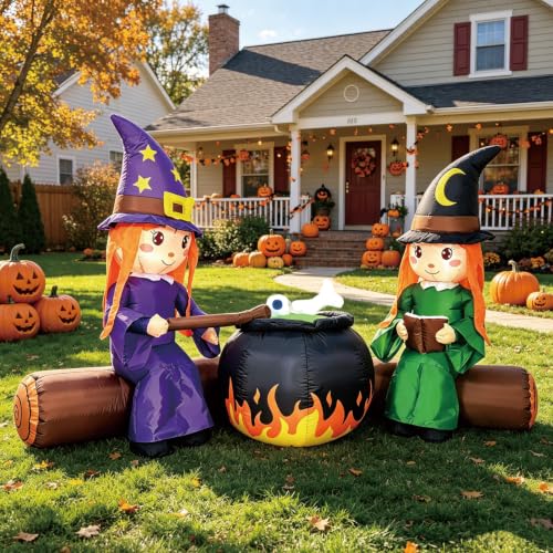 Halloween Inflatable Decor Witch Campfire with Built-in LEDs - 6FT Outdoor Yard Decoration