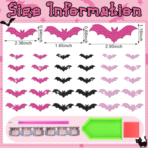 Halloween Bat Magnet Art Kit - Pink and Black Diamond Decor, Variation: Bat