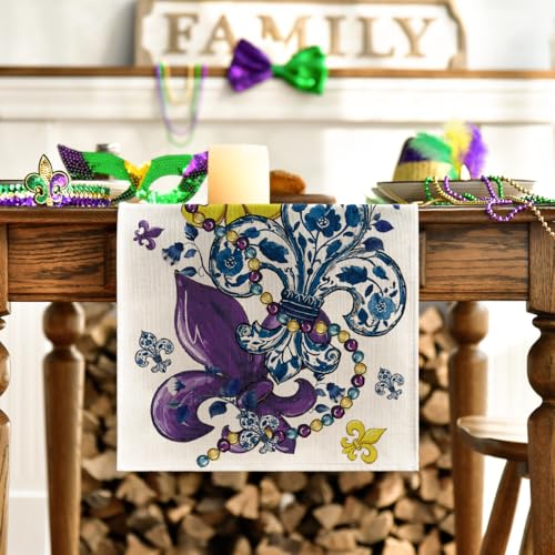 Bead Carnival Iris Mardi Gras Table Runner - Seasonal Kitchen Decor 13x72 Inch