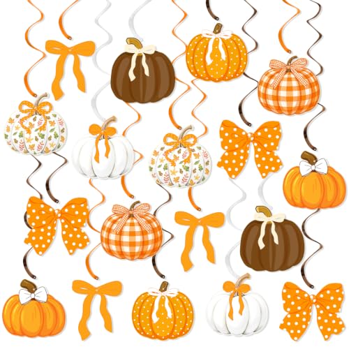 Fall Pumpkin Hanging Swirl Decorations - 20 Pack Autumn Ceiling Streamers