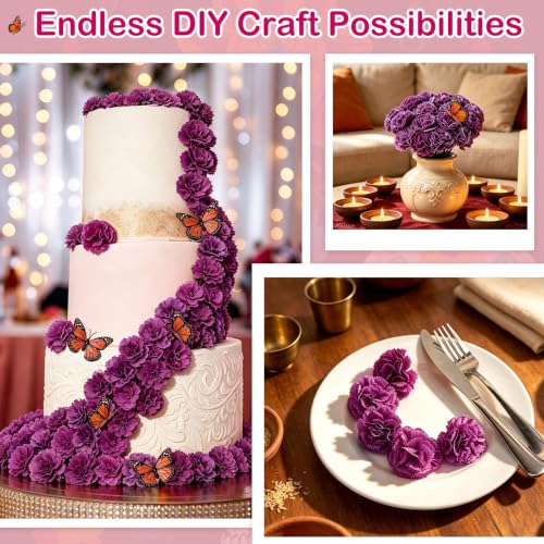 Memorial Purple Artificial Marigold Flower Heads with Stems - 120PCS, Decorative Tribute