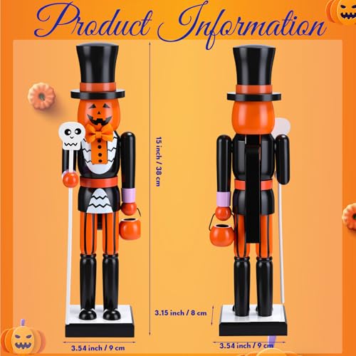 Halloween Pumpkin Nutcracker Decor - Wooden 15 Inch Orange Figurine - Pumpkin Variation