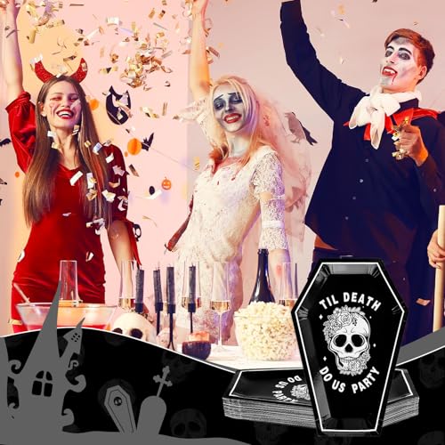 Halloween Skull Coffin Paper Plates - Disposable Party Tableware, 40 Pack