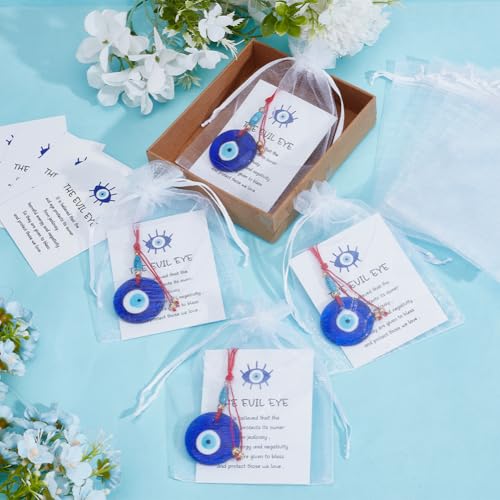 12Pcs Blue Evil Eye Glass Pendants for Jewelry & Car Decor - Good Luck Amulet