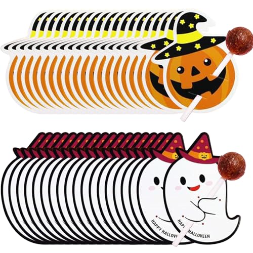 Halloween Lollipop & Candy Holder Cards - 100 Pack with Pumpkin & Ghost Designs