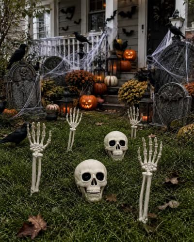 Vivinova 6-Pack Halloween Skeleton Decorations Outdoor with 2 Realistic Skull Heads - Creepy Yard Props