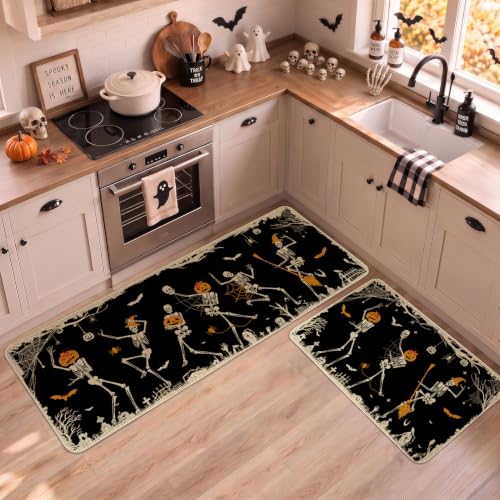 Halloween Skeleton Kitchen Mat Set of 2 - Black & Skeleton Skeleton Black Variation
