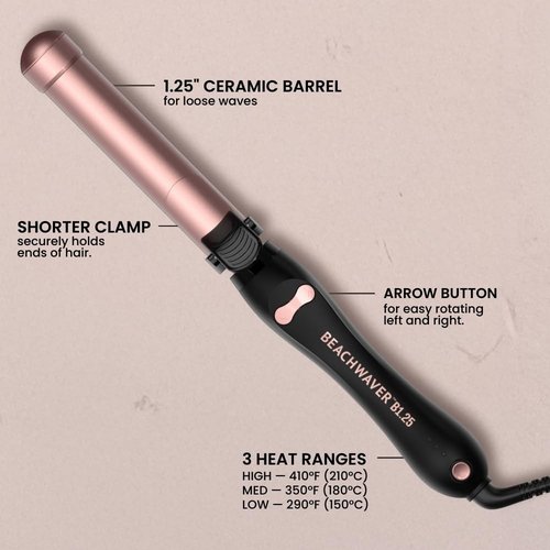 Beachwaver Co. B1.25 Rotating Curling Iron - Midnight Rose | Automatic 1.25-Inch Ceramic Iron for Medium-to-Long Hair | Travel-Friendly, Auto Shut-Off Feature