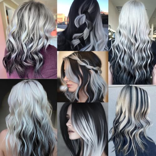 Black Clip-In Synthetic Hair Extensions Highlights - 10 PCS, DIY Styling