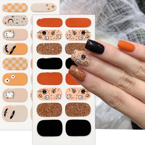 Halloween Nail Wrap Stickers Bat Checkerboard Nail Polish Strips - Style 17