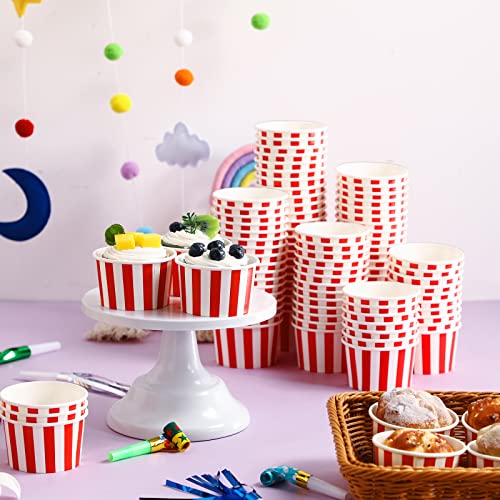 Potchen 200 Pcs 5.5 oz Ice Cream Cups - Red & White Striped, 3.35 x 2.75 Inches
