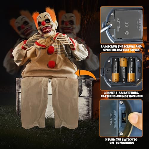 Animated Halloween Clown Prop - Sound Activated Creepy Decor with Lights and Moving Features