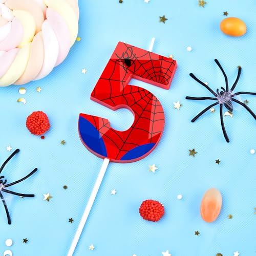 Spider Number 5 Crystal Web Birthday Candles - Creepy-Crawly Cake Toppers with Web Design - Spider Variation