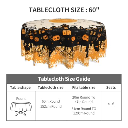 Halloween Round Tablecloth 60 Inch - Haunted House Bats Variation