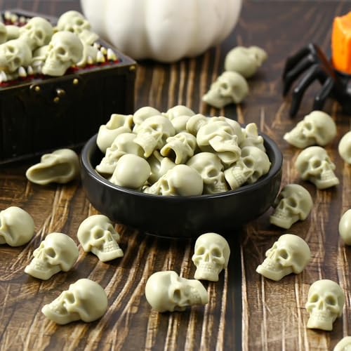 Mini Plastic Skull Heads Halloween Skeleton Figurines - 100pcs Prank & Decoration