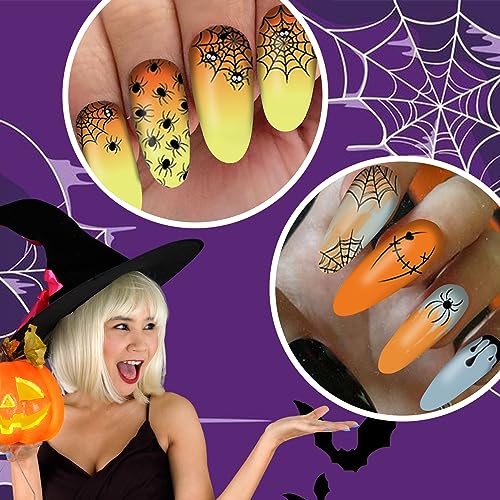 Halloween Nail Wraps Stickers Set - Spider Web & Spooky Designs, Modern Style