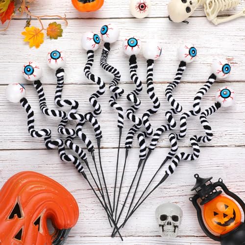 Halloween Eyeball Picks 10 Pcs - 15 Inch Faux Floral Branches for Horror Decorations