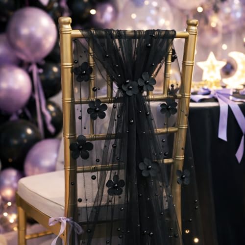 Black Pearl Tulle Table Runner - 6 Pcs 29x120 Inch Gothic Wedding Decor