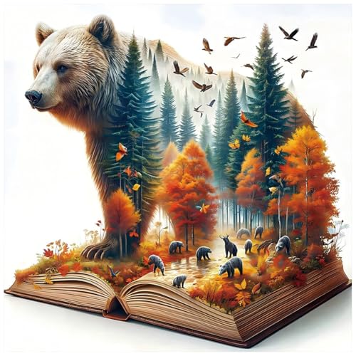 Forest Bear Diamond Painting Kit for Adults 12x12 Inches Wall Decor