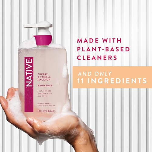 Liquid Hand Soap with Cherry & Vanilla Macaron Scent - Non-Drying, Plant-Based Formula, 13 oz
