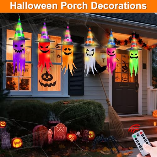 Halloween Hanging Ghost Decorations with Lights - Outdoor Indoor Decor Set 6 pcs