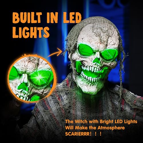 Halloween Animatronic Skeleton Groundbreaker Decor with Moving Arms & Green Light - Outdoor Yard Prop
