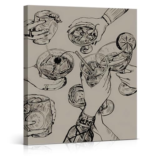 Minimalist Kitchen Wall Art - Cheers Friends Clinking Poster Print - 8x10 Inches