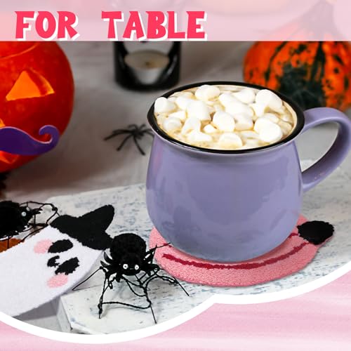 Pink Halloween Coasters Set - Ghost Pumpkin Candy Corn Decor, 6 Pieces