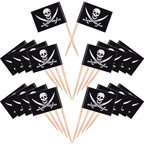 Pirate Cocktail Toothpick Flags Set - 100 Black Party Food Picks