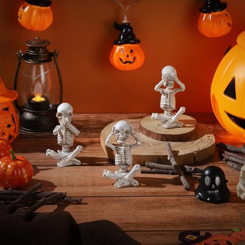 Mini Skeleton Figurines Set - Halloween Gothic Skull Statues for Home Decor
