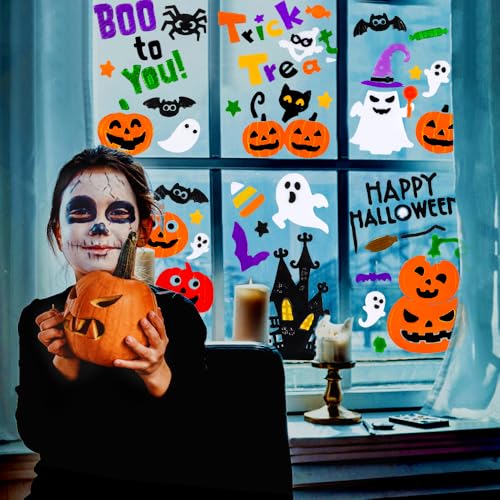 Halloween Gel Window Clings - 6 Sheets, Reusable Spooky Decals for Glass