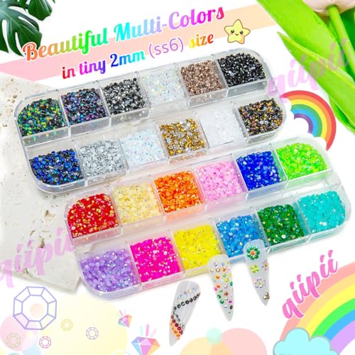 Jelly AB Rhinestones 2mm Small Resin Flatback Gems for Nails Crafts & Makeup - 24 Colors
